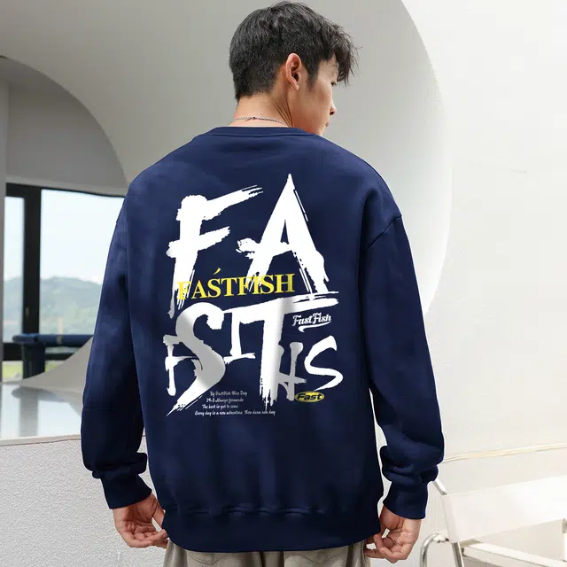 快鱼 字母印花潮流宽松经典百搭简约套头圆领长袖卫衣 男女同款