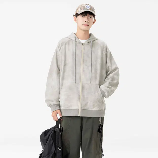 快鱼 美式街头基础麂皮绒经典百搭无性别主义纯色多巴胺色系宽松休闲创意拉链设计开衫长袖卫衣 男女同款