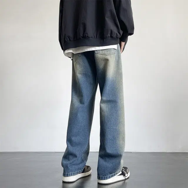 快鱼 美式街头水洗高街直筒渐变时尚简约休闲宽松百搭亲肤舒适日常通勤长裤无性别主义微喇叭牛仔裤 男女同款