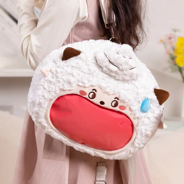 巢品 卡通懒羊羊大嘴痛包 喜羊羊手提斜跨包托特包双肩背包 治愈 玩偶周边