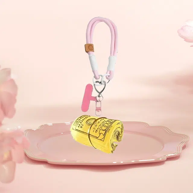 樱你心动 有钱花 时尚轻奢浪漫优雅 财运亨通 招财纳福 创意设计 收藏高级感创意钥匙扣 手机 包包挂饰 金 挂件 男女同款情侣款
