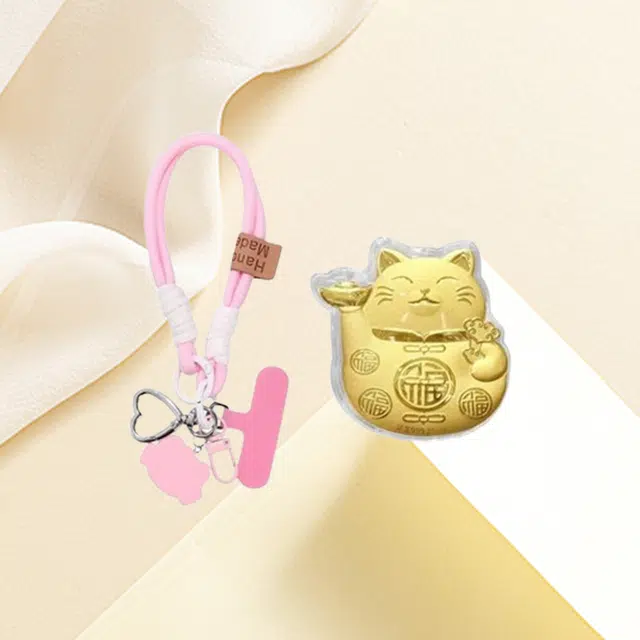 樱你心动 招财猫 招财纳福吉祥如意可爱小猫摆件 复古猫咪钥匙扣 手机 包包挂饰收藏纪念#好运 金 挂件 男女同款情侣款