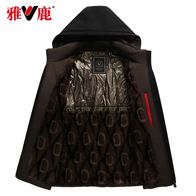 雅鹿 连帽加绒保暖休闲棉服 男款