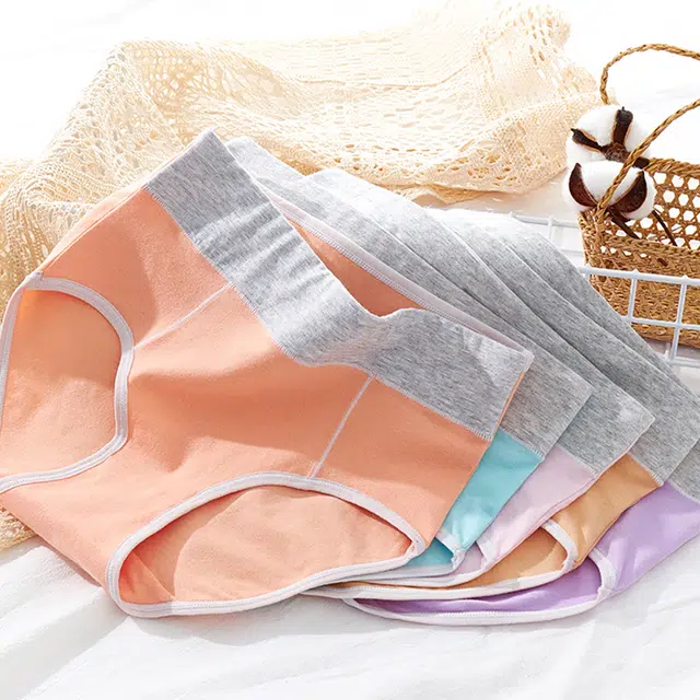 棉基因 柔软亲肤舒适吸湿透气中高腰提臀收腹性感弹力大码纯棉抑菌裆底裤高弹不勒贴身三角内裤 女款 组合装