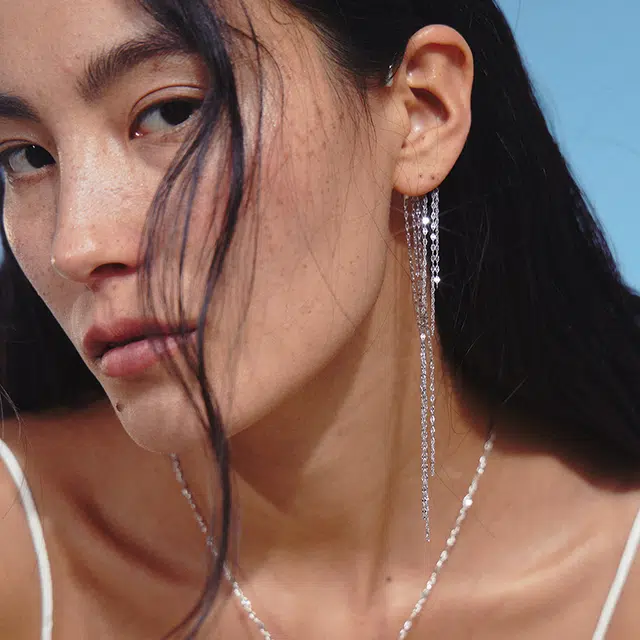 合璧 白沙度假波光流苏耳挂 铜镀金 耳夹 女款