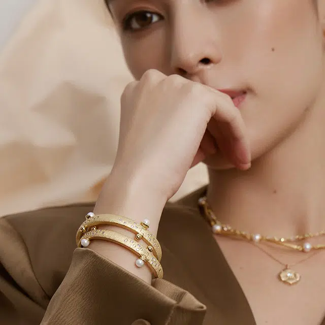 合璧 璀璨皇冠手工拉丝 贵妃 银镀金 手镯 女款