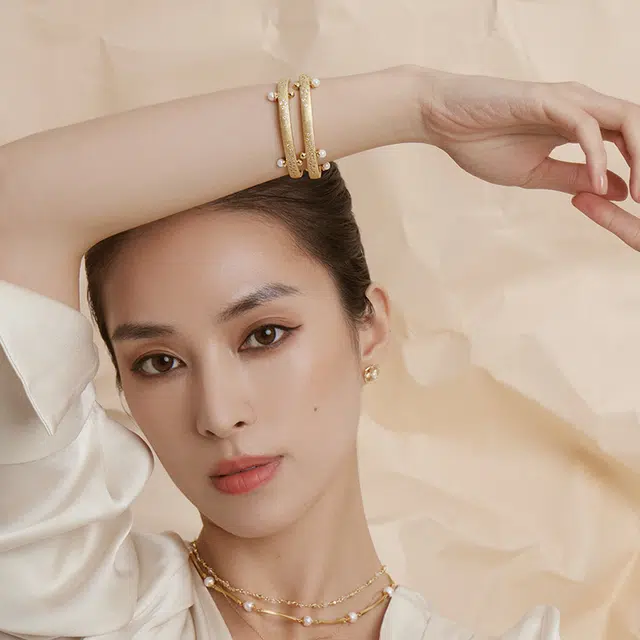 合璧 璀璨皇冠手工拉丝 贵妃 银镀金 手镯 女款