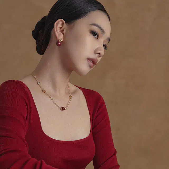 合璧 福禄来葫芦#好运 朱砂 耳环 女款