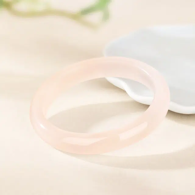 京华录 天然桃花粉玉镯 新中式芙蓉粉 甜美粉嫩蜜桃冻爱情转运恋爱磁场 小众显白百搭可爱通勤风#好运 玻璃猫眼 手镯 女款