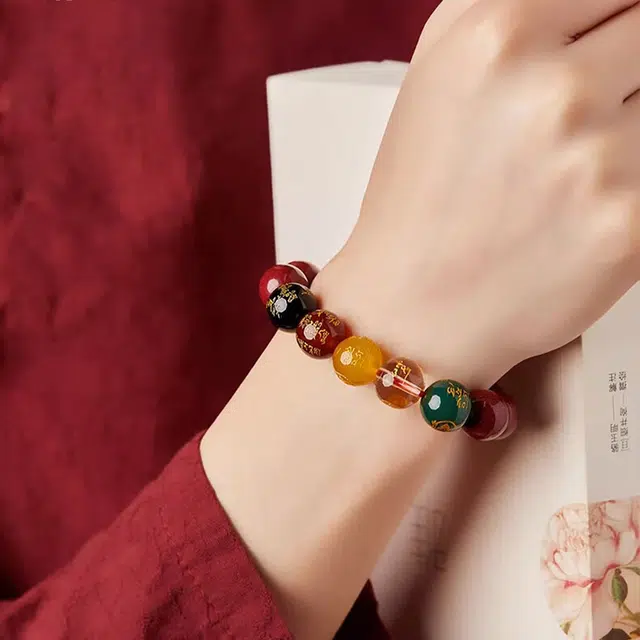 京华录 五路财神玛瑙珠 新中式朱砂盘玩念珠 古风转运珠 国潮文玩串珠 招财纳福平安 菩提根 手串 男女同款情侣款