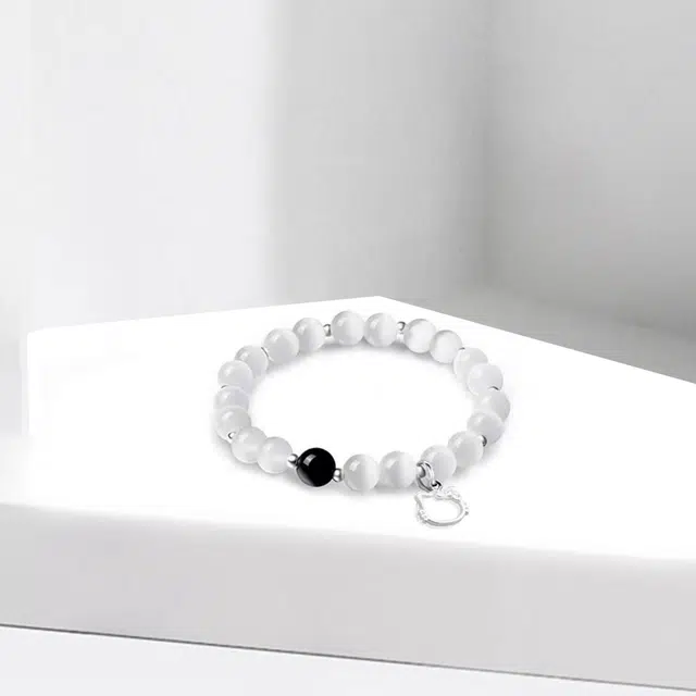 【S999镂空小猫】 京华录 招财纳福转运平安可爱猫猫足银白月光佛珠 森系简约日常通勤百搭串珠 招桃花旺事业#好运 琉璃 玉石手串 女款