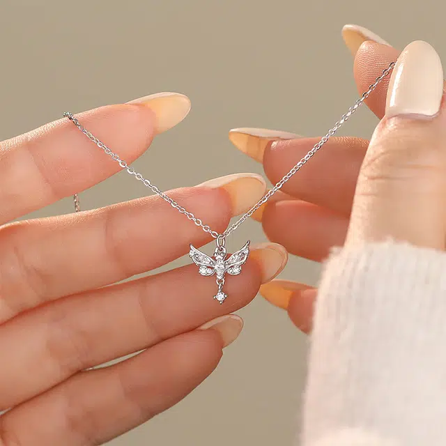 京华录 天使蝴蝶轻奢纯银吊坠 森系小清新纯欲风学生配饰 简约百搭素链 优雅闪闪灵动颈链 在逃公主甜美锁骨链#好运 锆石 足银项链 女款