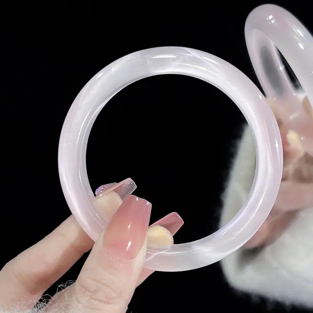 京华录 天然桃花粉玉镯 新中式芙蓉粉 甜美粉嫩蜜桃冻爱情转运恋爱磁场 小众显白百搭可爱通勤风#好运 玻璃猫眼 手镯 女款