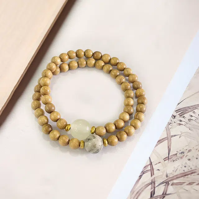 京华录 新中式国潮文玩手持盘玩佛珠双圈叠戴小众设计民族风 淡雅复古高级感考试上岸学业有成#好运 奶香木 手串 男女同款情侣款