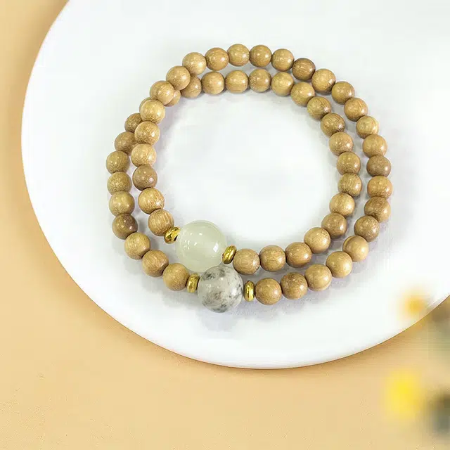 京华录 新中式国潮文玩手持盘玩佛珠双圈叠戴小众设计民族风 淡雅复古高级感考试上岸学业有成#好运 奶香木 手串 男女同款情侣款