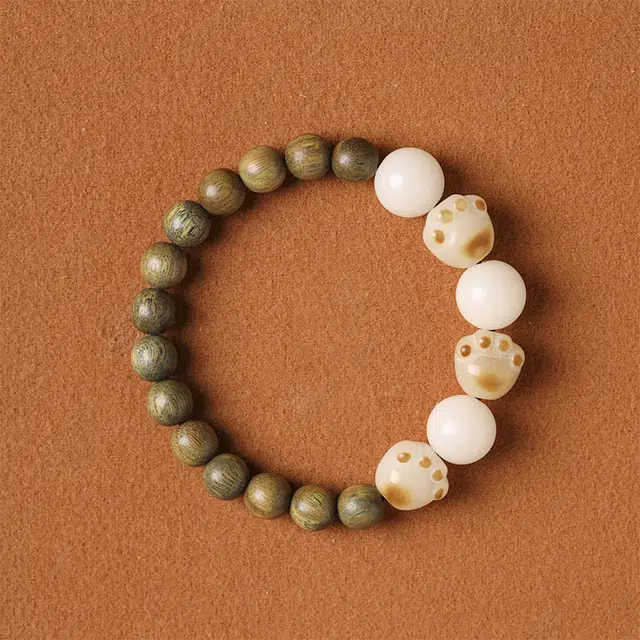 京华录 中式招财纳福炭烧菩提萌猫爪可爱串珠 国风本命年转运珠 小清新好运文艺 招桃花念珠 檀木 木作手串 男女同款情侣款 绿檀