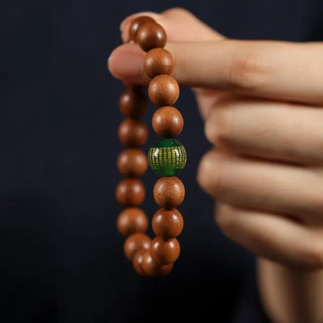 京华录 中式鸡鸣佛转 烫金心经文玩佛珠 古风本命年转运珠国潮汉服旗袍招财纳福守护串珠 玛瑙 木作手串 男女同款情侣款 芭比檀香