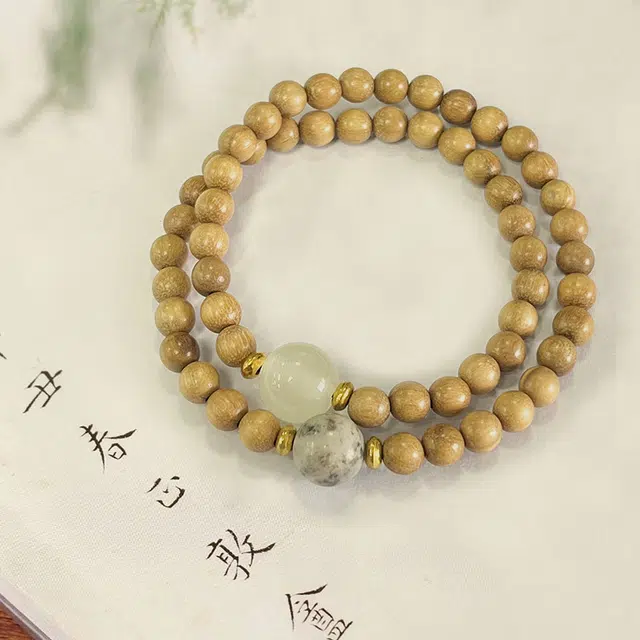 京华录 新中式国潮文玩手持盘玩佛珠双圈叠戴小众设计民族风 淡雅复古高级感考试上岸学业有成#好运 奶香木 手串 男女同款情侣款