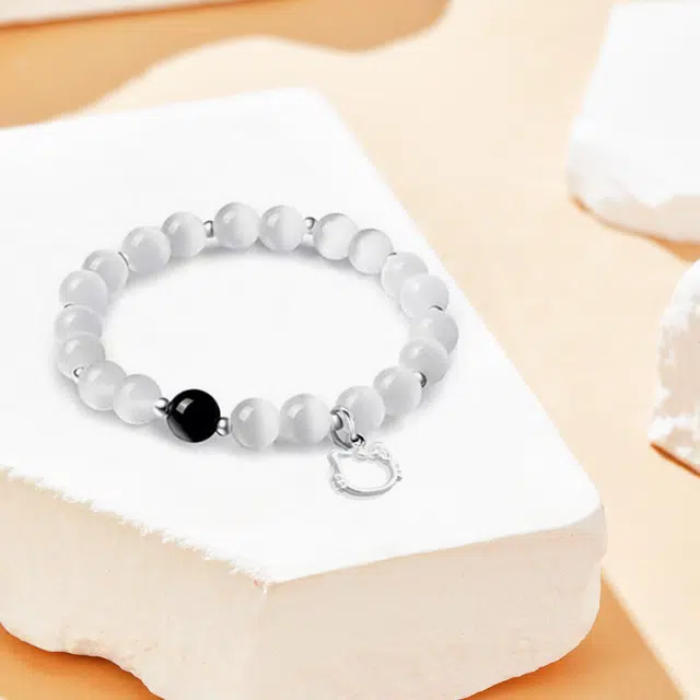 【S999镂空小猫】 京华录 招财纳福转运平安可爱猫猫足银白月光佛珠 森系简约日常通勤百搭串珠 招桃花旺事业#好运 琉璃 玉石手串 女款