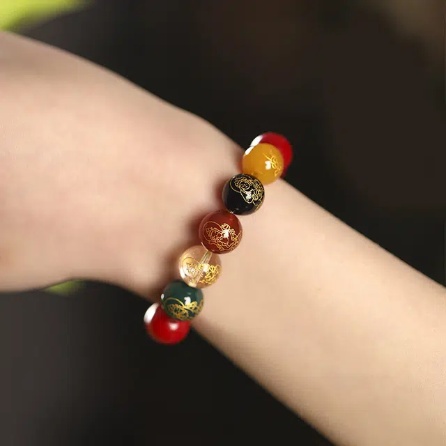 京华录 五路财神玛瑙珠 新中式朱砂盘玩念珠 古风转运珠 国潮文玩串珠 招财纳福平安 菩提根 手串 男女同款情侣款