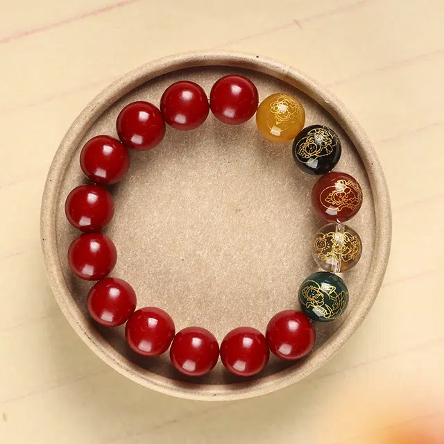 京华录 五路财神玛瑙珠 新中式朱砂盘玩念珠 古风转运珠 国潮文玩串珠 招财纳福平安 菩提根 手串 男女同款情侣款