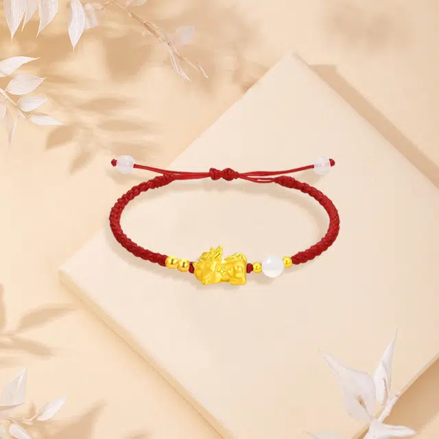 中国珠宝 貔貅宝宝 国潮复古新中式招财貔貅福运满满时尚百搭手工编绳 上岸转运珠好运 足金 一口价 黄金手链 男女同款情侣款