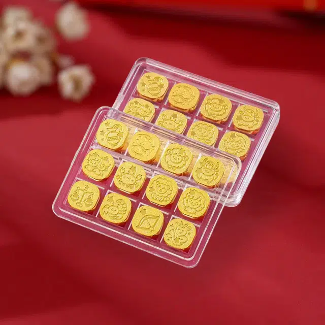 中国珠宝 十二星座轻奢冲压高级感个性精致创意摆件收藏储蓄储值理财 好运 足金 投资类 金豆 男女同款情侣款