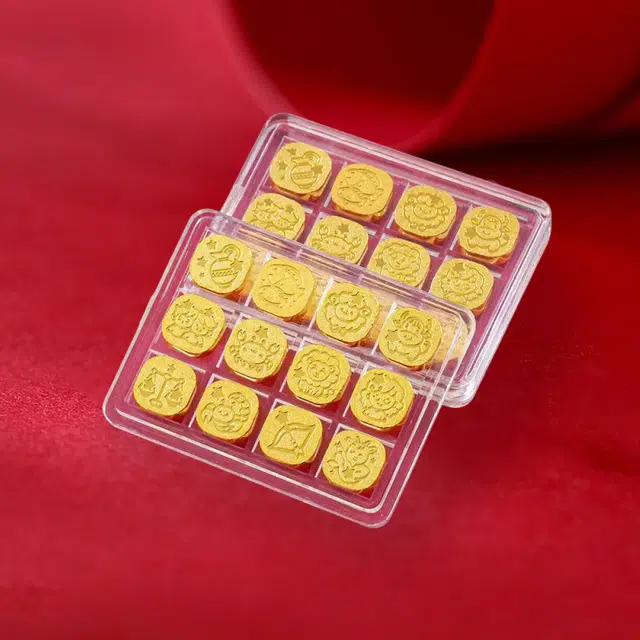 中国珠宝 十二星座轻奢冲压高级感个性精致创意摆件收藏储蓄储值理财 好运 足金 投资类 金豆 男女同款情侣款