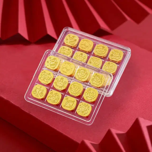 中国珠宝 十二星座轻奢冲压高级感个性精致创意摆件收藏储蓄储值理财 好运 足金 投资类 金豆 男女同款情侣款