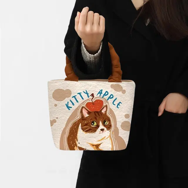 奥松 时尚百搭休闲 绒面科技布 手提包 女款 苹果猫