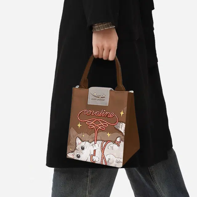奥松 潮流百搭可爱 绒面科技布 手提包 女款 棕色