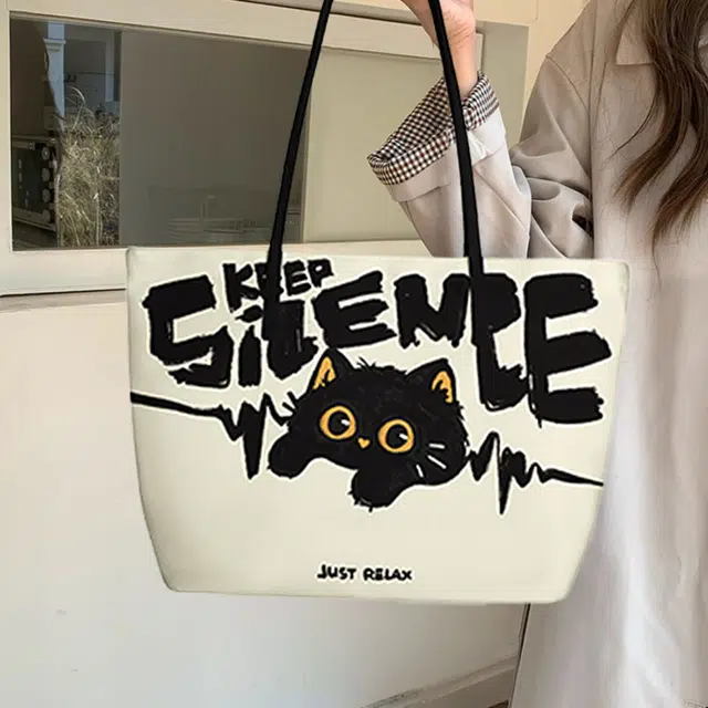 奥松 小众图案设计休闲简约时尚百搭 绒面科技布 手提单肩包 常规 女款 黑白色