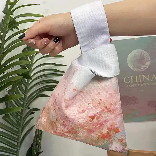奥松 小众便携 绒面科技布 手提包 女款 白色拼粉色