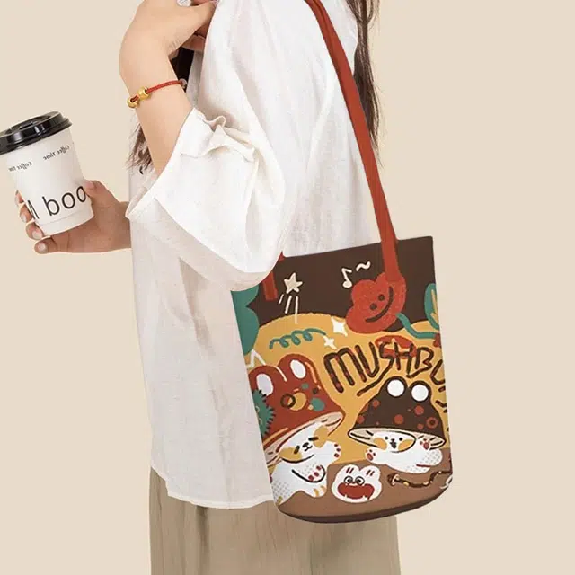 奥松 上班通勤慵懒设计感小众休闲 绒面科技布 水桶包单肩包 女款 黄色