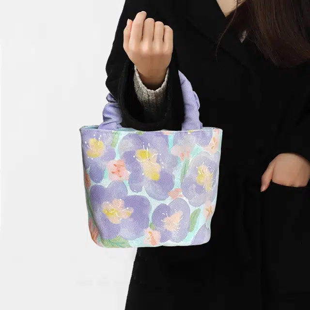 奥松 小众图案设计休闲简约日常时尚百搭 绒面科技布 手提包 常规 女款 紫绡寒