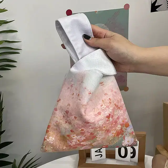 奥松 小众便携 绒面科技布 手提包 女款 白色拼粉色
