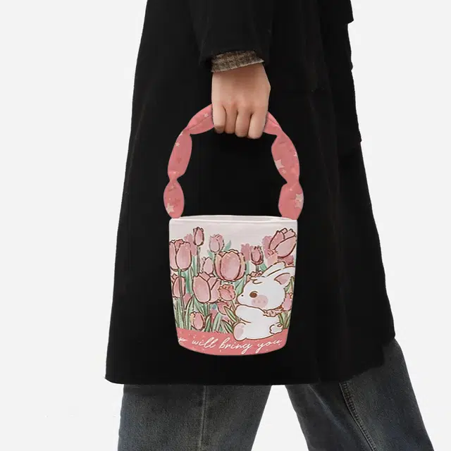 奥松 时尚百搭休闲磁扣开合 绒面科技布 手提包 女款 郁金香花海
