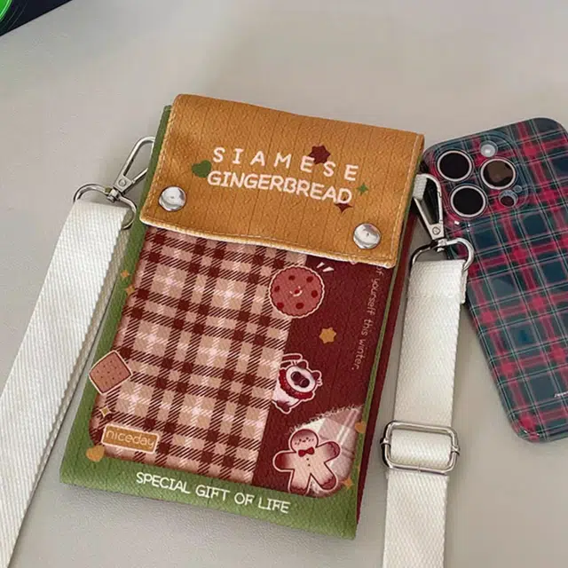 奥松 家用姜饼暹罗小巧轻便斜挎布洋气跑步包 绒面科技布 手机包 男女同款情侣款 棕色/米色/红色