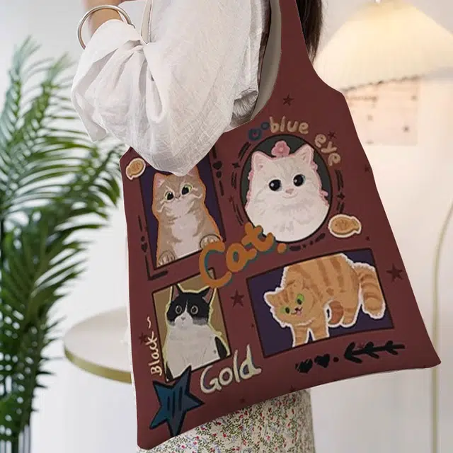 奥松 可爱猫猫通勤高级感百搭文创 绒面科技布 单肩包 女款 棕色