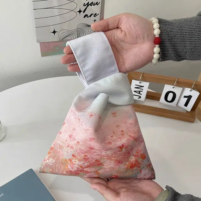 奥松 小众便携 绒面科技布 手提包 女款 白色拼粉色