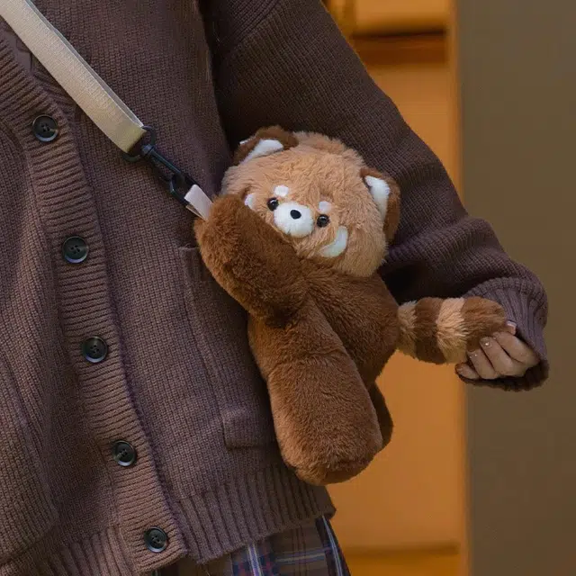 奥松 可爱玩偶造型 涤纶（聚酯纤维） 单肩斜挎双肩包 女款 棕色