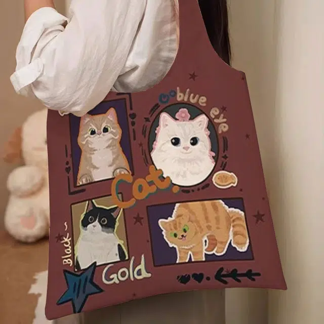 奥松 可爱猫猫通勤高级感百搭文创 绒面科技布 单肩包 女款 棕色