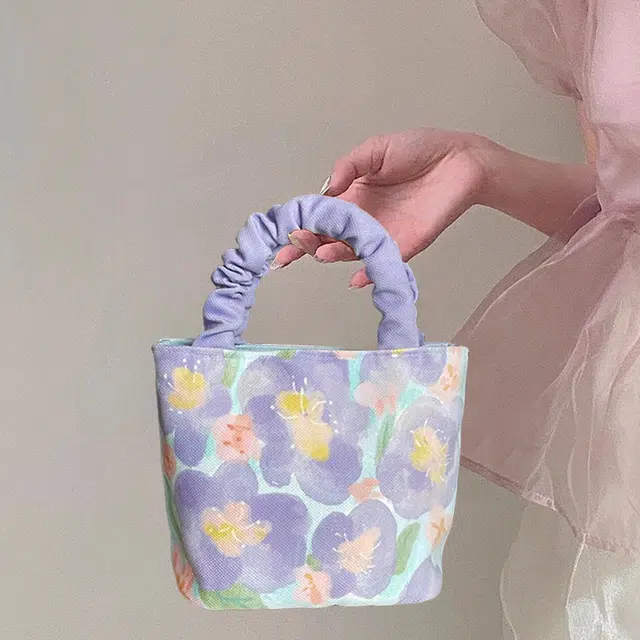 奥松 小众图案设计休闲简约日常时尚百搭 绒面科技布 手提包 常规 女款 紫绡寒