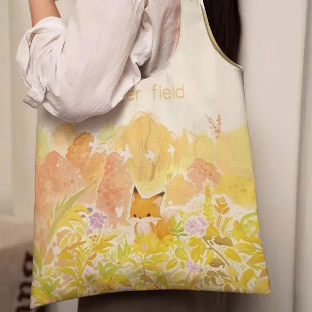 奥松 家用家居花田小狐狸早秋上班通勤韩系慵懒风 绒面科技布 单肩包 男女同款情侣款 黄色