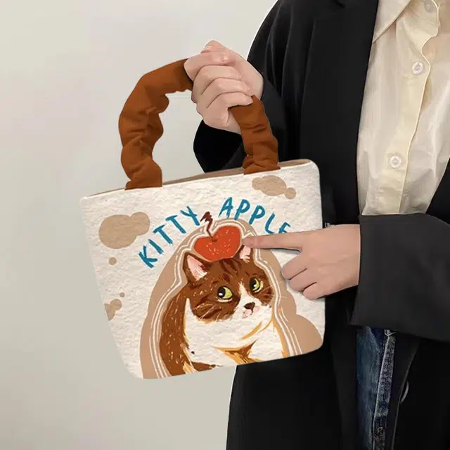 奥松 时尚百搭休闲 绒面科技布 手提包 女款 苹果猫