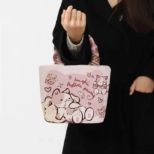 奥松 时尚百搭休闲磁扣开合 绒面科技布 手提包 女款 猫猫年夜饭