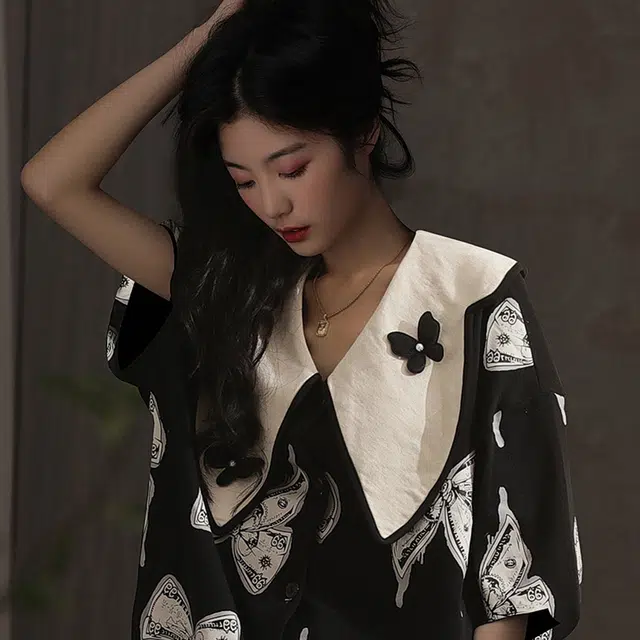 兰缪 轻奢法式蝴蝶印花优雅设计时尚可外穿五分袖睡裙 女款