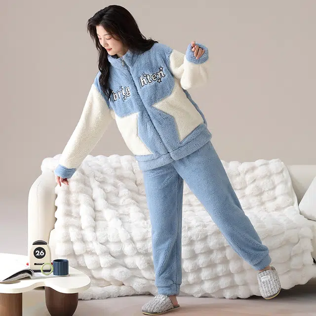 俞兆林 轻奢简约加厚小个子可外穿睡衣套装 女款 蓝色