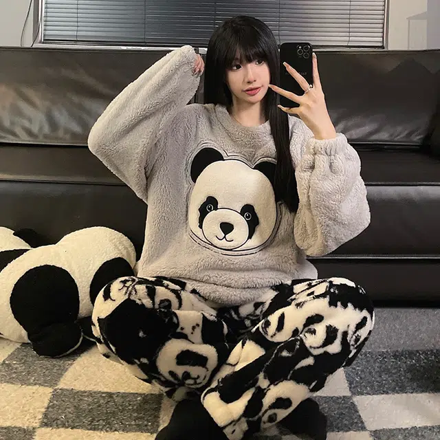 俞兆林 高端卡通长袖长裤保暖甜美家居服可外穿睡衣套装 女款 灰色