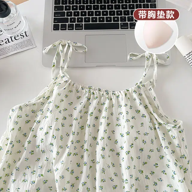俞兆林 法式温柔甜美碎花吊带裙薄款自带胸垫睡裙 女款